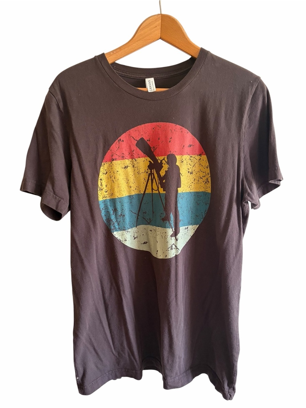 Brown Tee with Retro Telescope Graphic Vintage Aesthetic